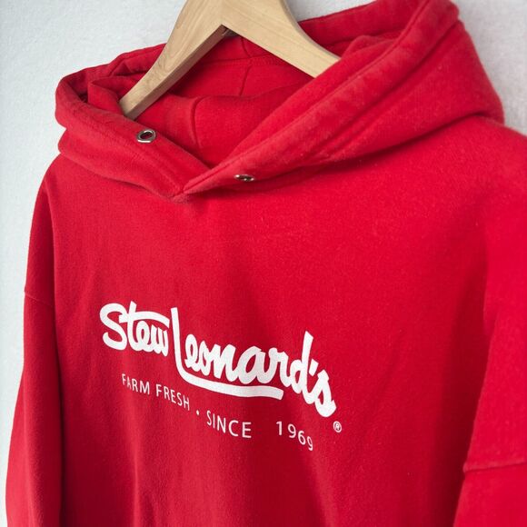 STEW LEONARDS Hoodie Adult XL Farm Fresh Supermarket Sweatshirt Fleece Red - Picture 6 of 14